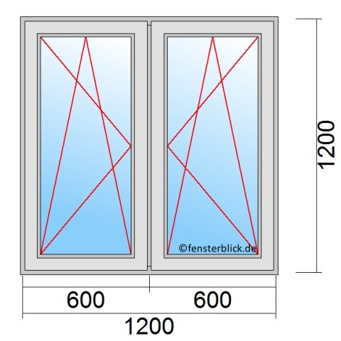 Fenster 1200x1200mm 2 Flüglig mit Pfosten technische Details