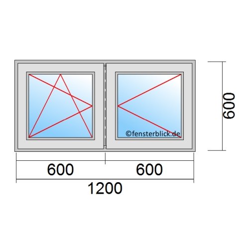 Fenster 1200x600mm 2 Flüglig Stulpfenster technische Details