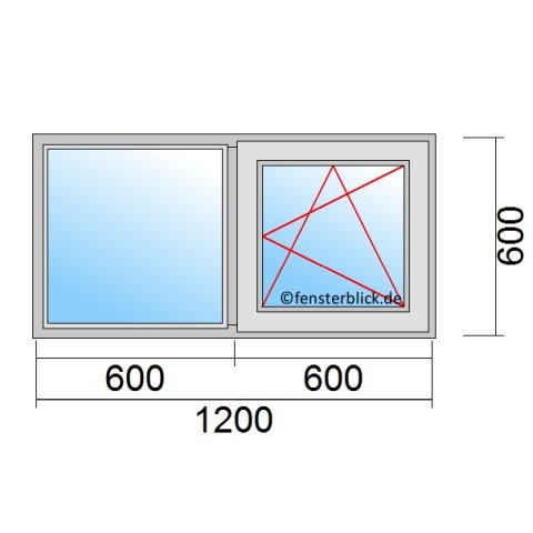 Fenster 1200x600mm 2 flg Fenster Fest/Dreh-Kipp technische Details