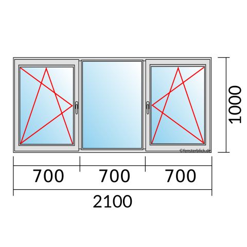 Fenster 2100x1000mm 3 flg Fenster DKL/Fest/DKR technische Details