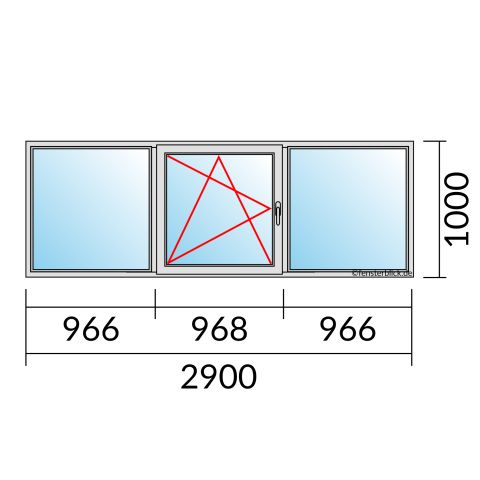 Fenster 2900x1000mm 3 flg Fenster Fest/Dreh-Kipp-links/Fest technische Details