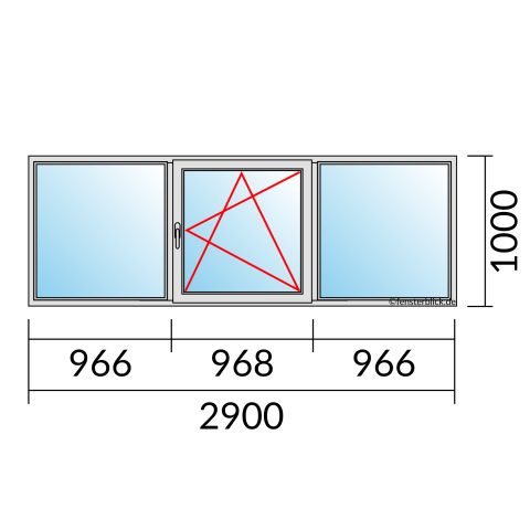 Fenster 2900x1000mm 3 flg Fenster Fest/Dreh-Kipp-Rechts/Fest technische Details