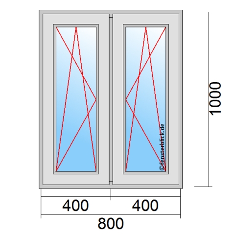 Fenster 80x100 cm mit Dreh-Kipp-Links und Dreh-Kipp-Rechts Öffnung technische Details