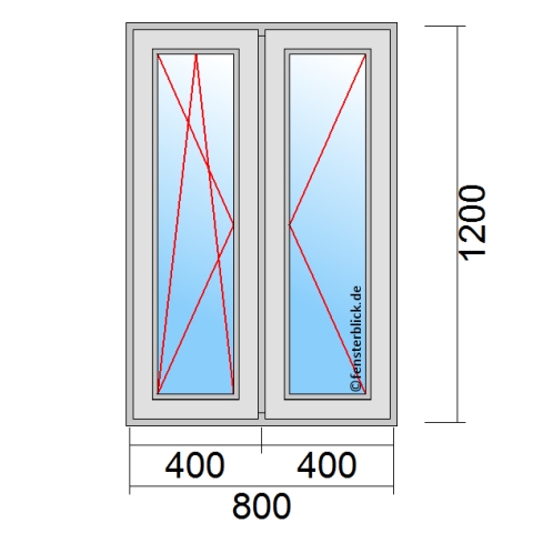 Fenster 80x120 cm mit Dreh-Kipp-Links und Dreh-Rechts technische Details