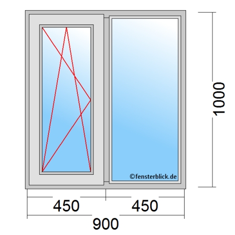 Zweiflügeliges Fenster 90x100 cm mit Dreh-Kipp-Links & Festverglasung im Rahmen