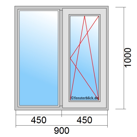 Zweiflügeliges Fenster 90x100 cm mit Festverglasung im Rahmen & Dreh-Kipp-Rechts Öffnung