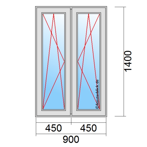 Zweiflügeliges Fenster 90x140 cm mit Dreh-Kipp-Links & Dreh-Kipp-Rechts Öffnung