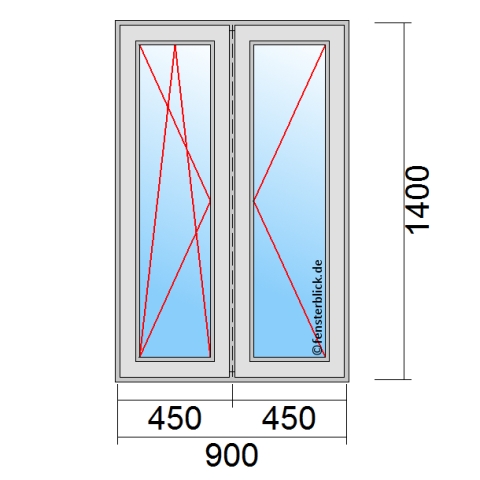 Zweiflügeliges Fenster 90x140 cm mit Dreh-Kipp-Links & Dreh-Rechts Öffnung & Stulp