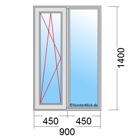 Zweiflügeliges Fenster 90x140 cm mit Dreh-Kipp-Links & Festverglasung im Rahmen