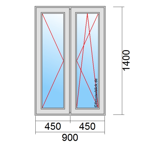 Zweiflügeliges Fenster 90x140 cm Dreh-Links & Dreh-Kipp-Rechts Öffnung