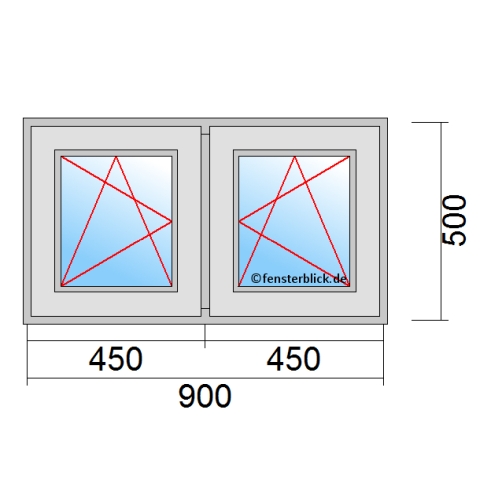 Zweiflügeliges Fenster 90x50 cm mit Dreh-Kipp-Links & Dreh-Kipp-Rechts Öffnung