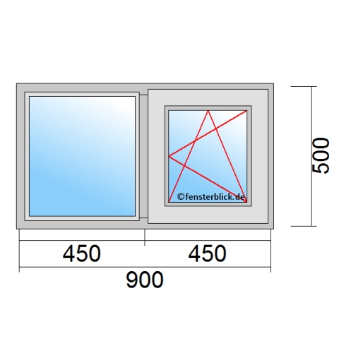 Zweiflügeliges Fenster 90x50 cm mit Festverglasung im Rahmen & Dreh-Kipp-Rechts Öffnung