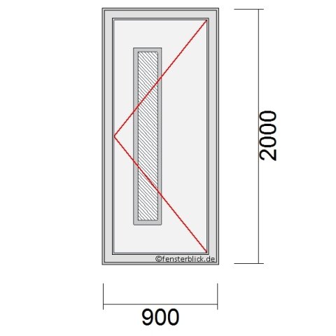 Haustür 900x2000mm DR schematische Zeichnung