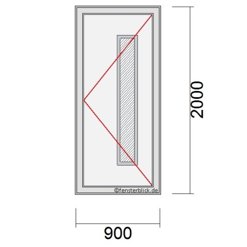Haustür 900x2000mm DR schematische Zeichnung
