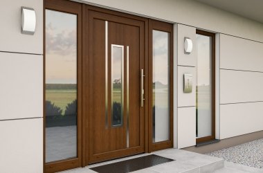 Kunststoff Haustür Braun mit Seitenteilen