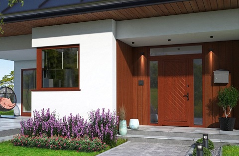 Eingangs einer Holz Haustüren mit Seitenteil und Oberlicht