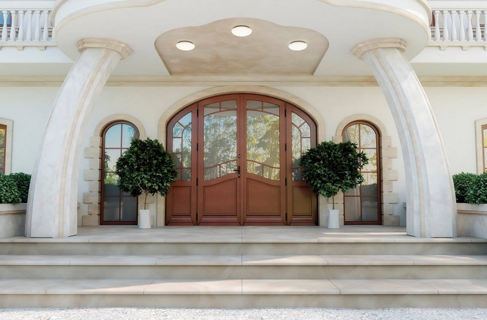 Bogen-Haustüren aus Holz mit Seitenteil