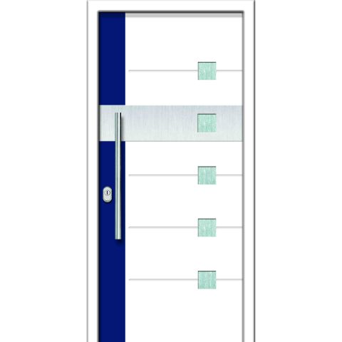 Haustür DVF-710D weiß mit blauem Streifen