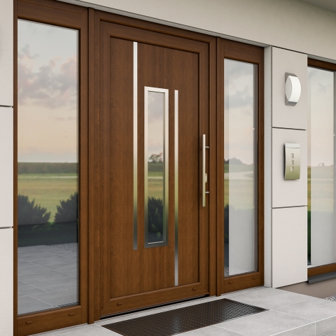 Kunststoff-Haustür mit Seitenteil in Braun