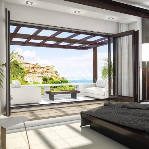 Holz Faltschiebetür Terrasse