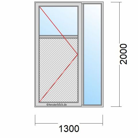 Nebeneingangstür mit Füllung 1300x2000mm DL schematische Zeichnung Seitenteil Rechts