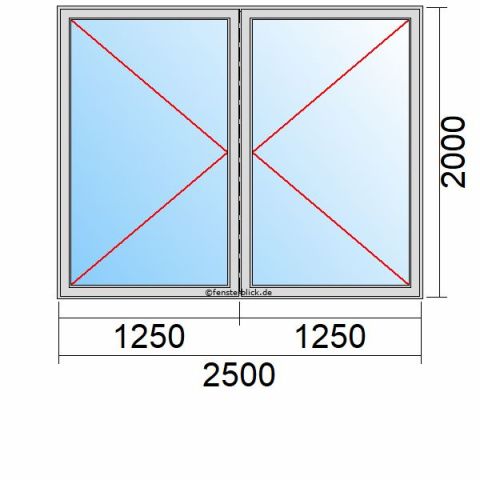Nebeneingangstür 2500x2000mm DL DR schematische Zeichnung